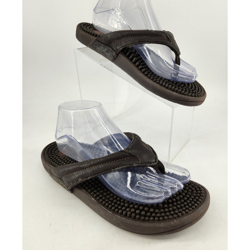Kenkoh Spirit V Flip‎ Flop Sandals Mens 9 Brown Leather Acupressure Massage 2314